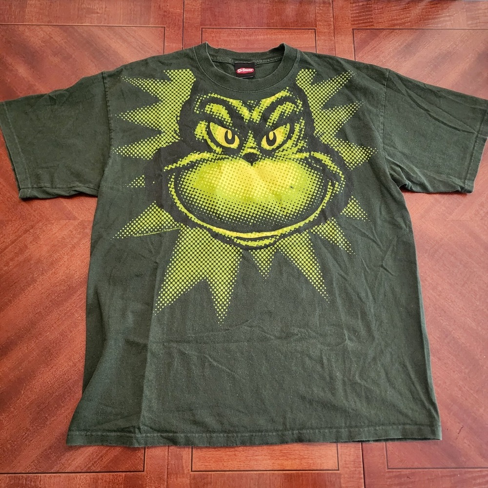 Y2K Vintage 2001 Classic Dr. Seuss Mr. Grinch XL Lime Green T-shirt Christmas